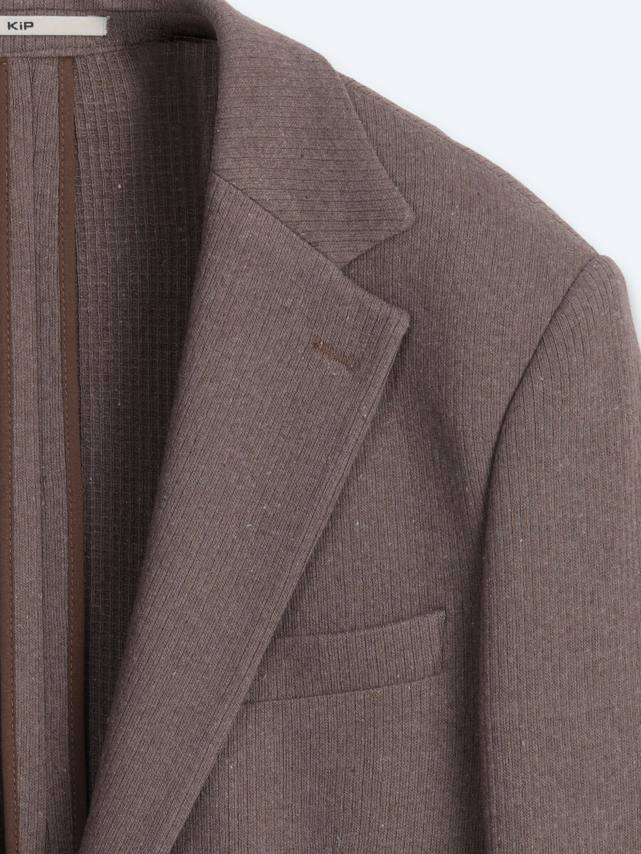 Kahverengi Kareli Modern Fit Yün Karışımlı Örme Ceket - 7