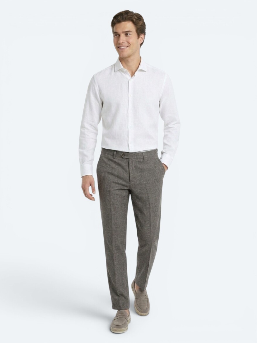 Kahverengi Kumaş Relaxed Fit Casual Keten Karışımlı Pantolon - 1