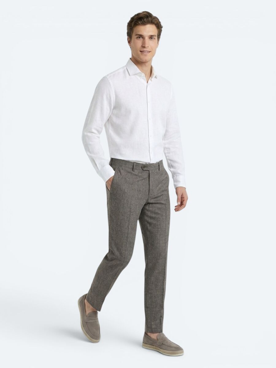 Kahverengi Kumaş Relaxed Fit Casual Keten Karışımlı Pantolon - 3