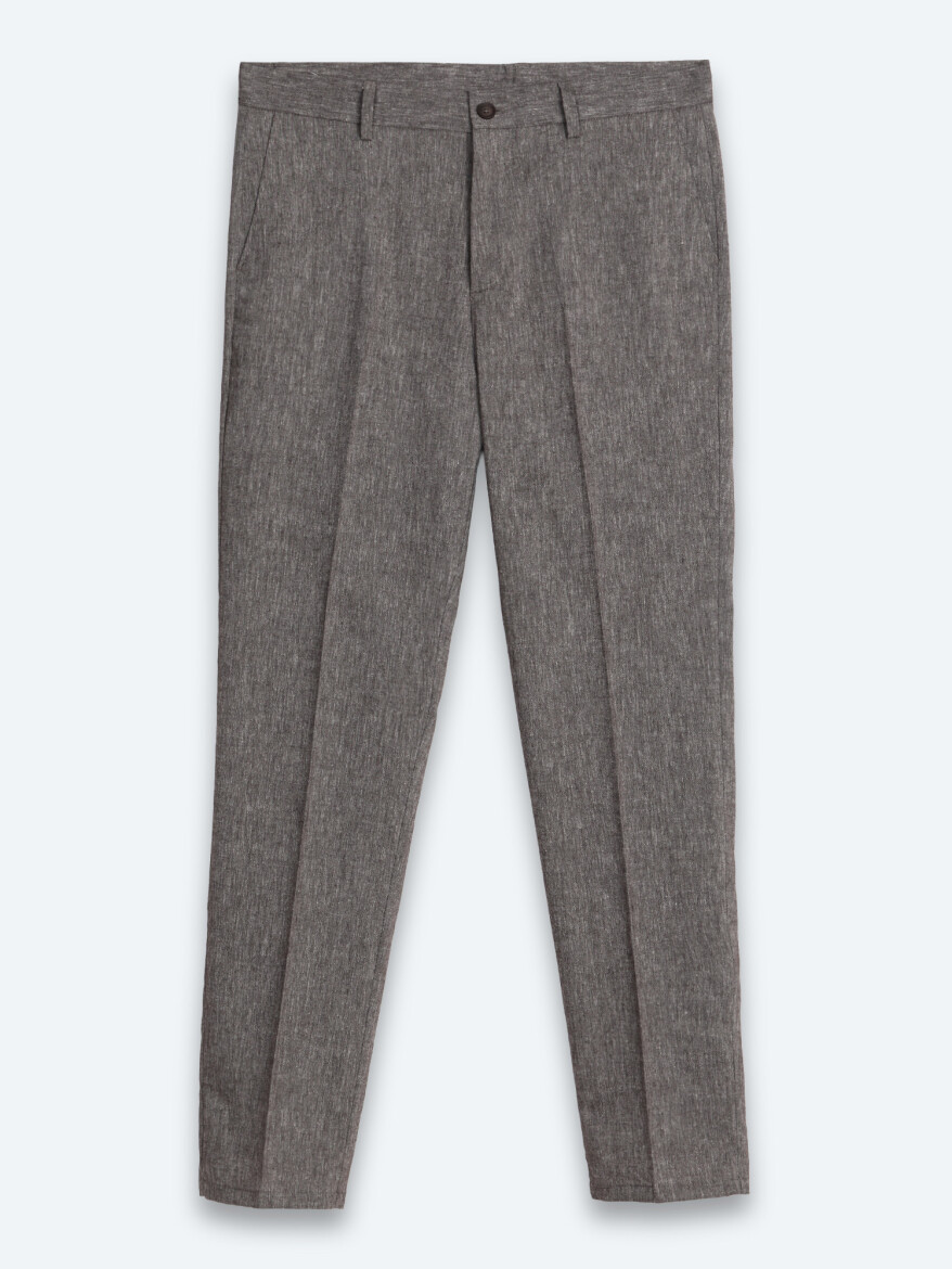 Kahverengi Kumaş Relaxed Fit Casual Keten Karışımlı Pantolon - 6