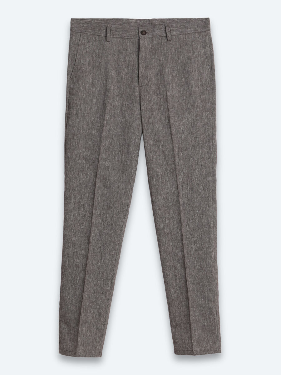Kahverengi Kumaş Relaxed Fit Casual Keten Karışımlı Pantolon - 6