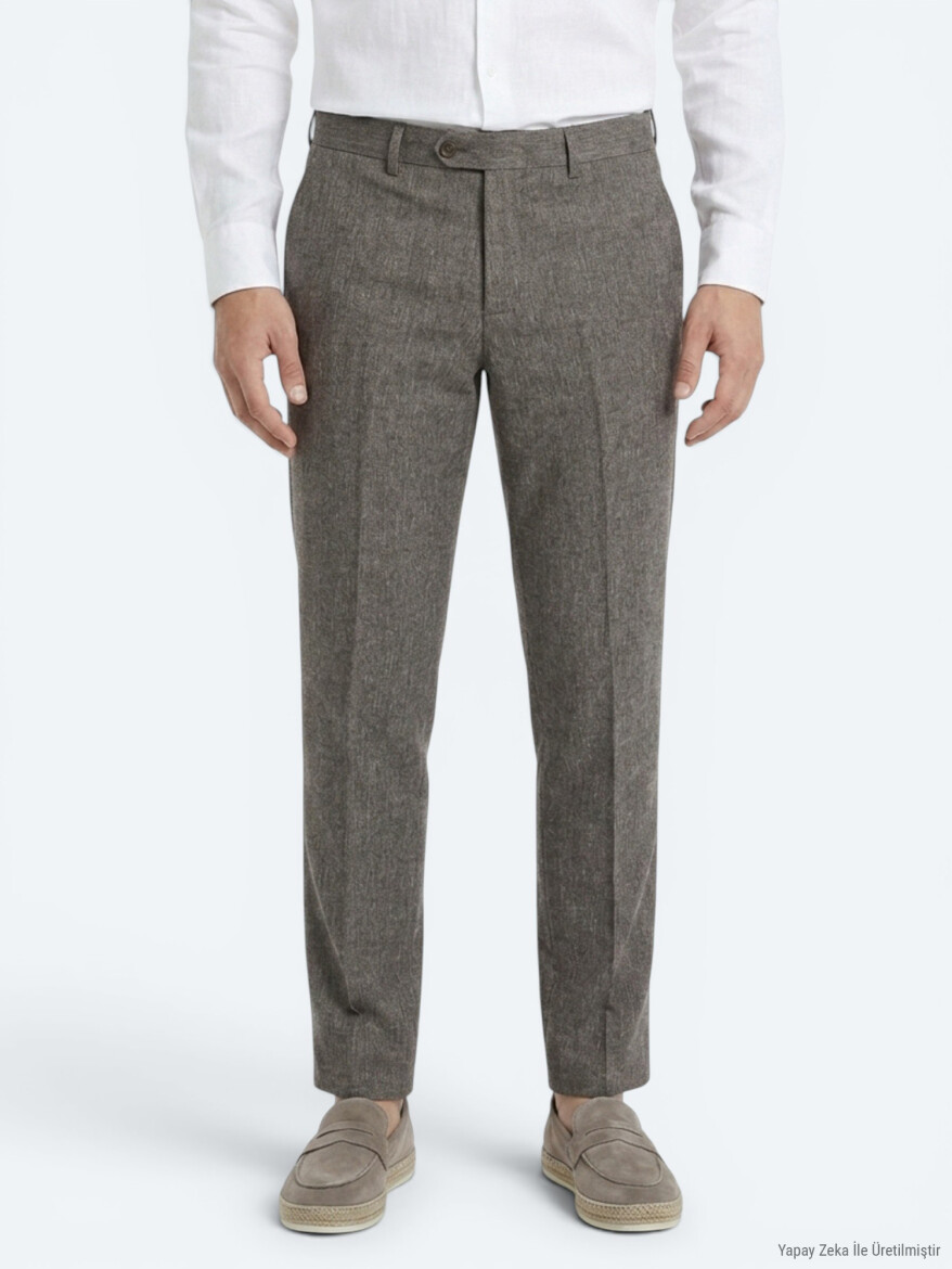 Kahverengi Kumaş Relaxed Fit Casual Keten Karışımlı Pantolon - 2