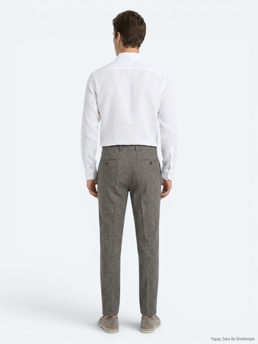 Kahverengi Kumaş Relaxed Fit Casual Keten Karışımlı Pantolon - 5