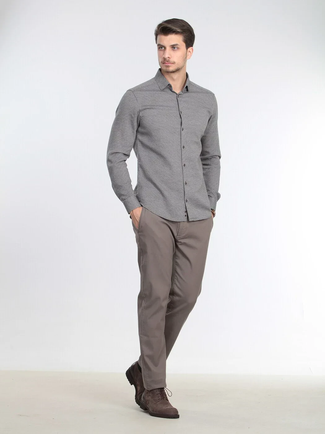 Kahverengi Mikro Slim Fit Dokuma Casual %100 Pamuk Gömlek - 3