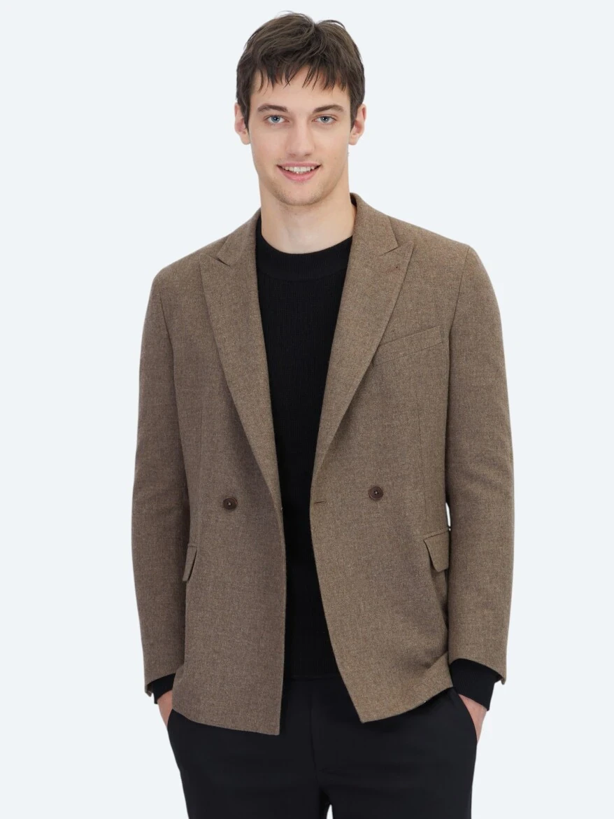 Kahverengi Modern Fit Yün Karışımlı Ceket - 5