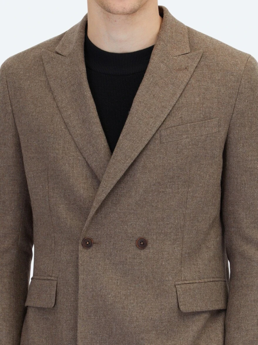 Kahverengi Modern Fit Yün Karışımlı Ceket - 6