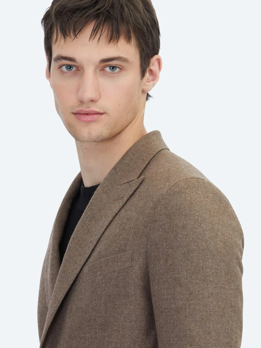 Kahverengi Modern Fit Yün Karışımlı Ceket - 4