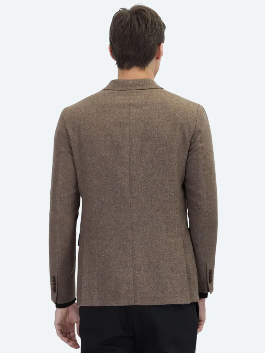 Kahverengi Modern Fit Yün Karışımlı Ceket - 7