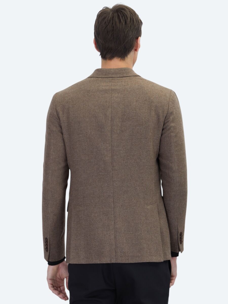 Kahverengi Modern Fit Yün Karışımlı Ceket - 7