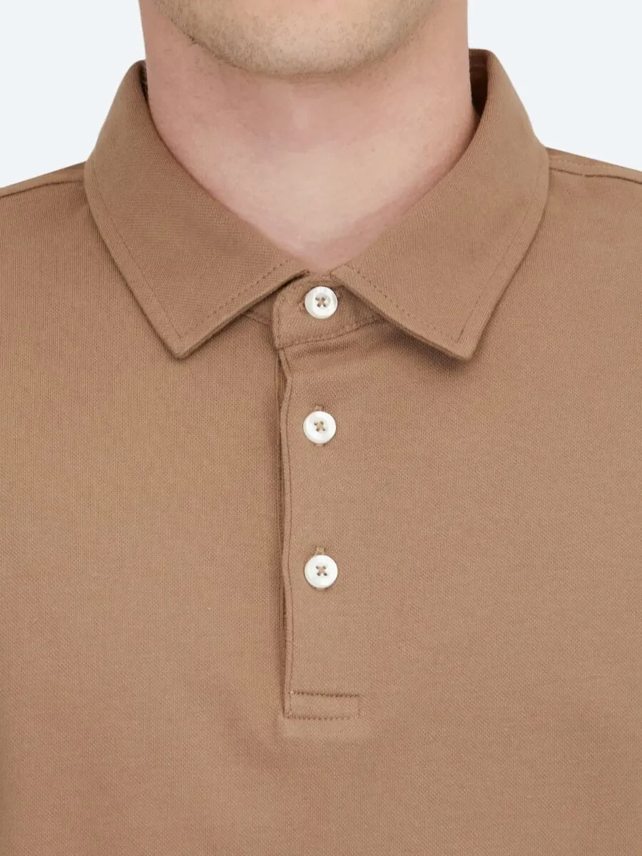 Kahverengi Polo Yaka Pamuk Karışımlı T-Shirt - 4