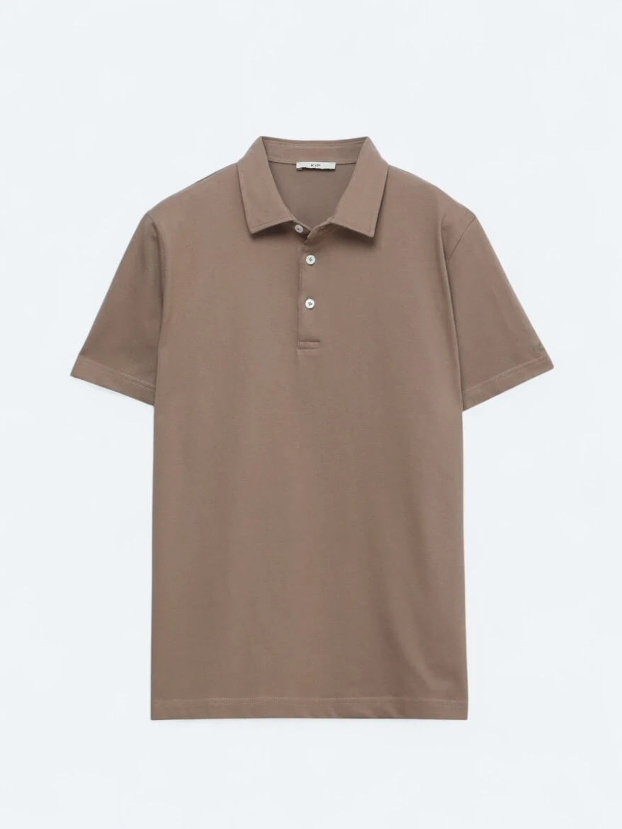 Kahverengi Polo Yaka Pamuk Karışımlı T-Shirt - 6