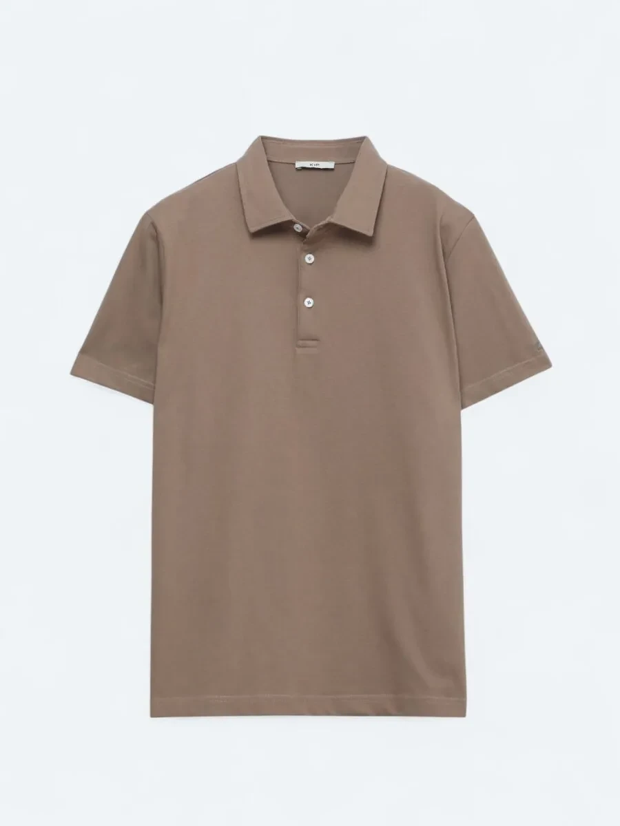 Kahverengi Polo Yaka Pamuk Karışımlı T-Shirt - 6
