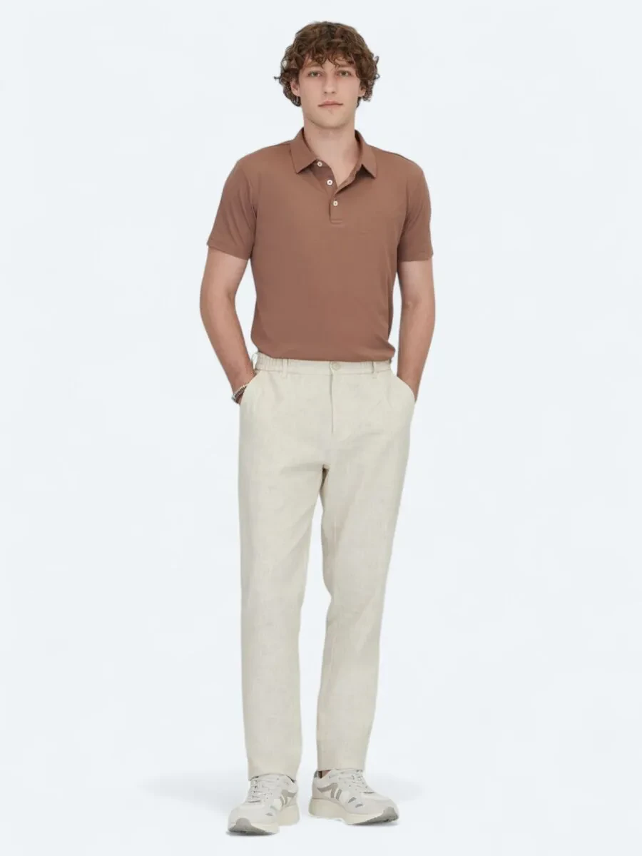 Kahverengi Polo Yaka Pamuk Karışımlı T-Shirt - 2