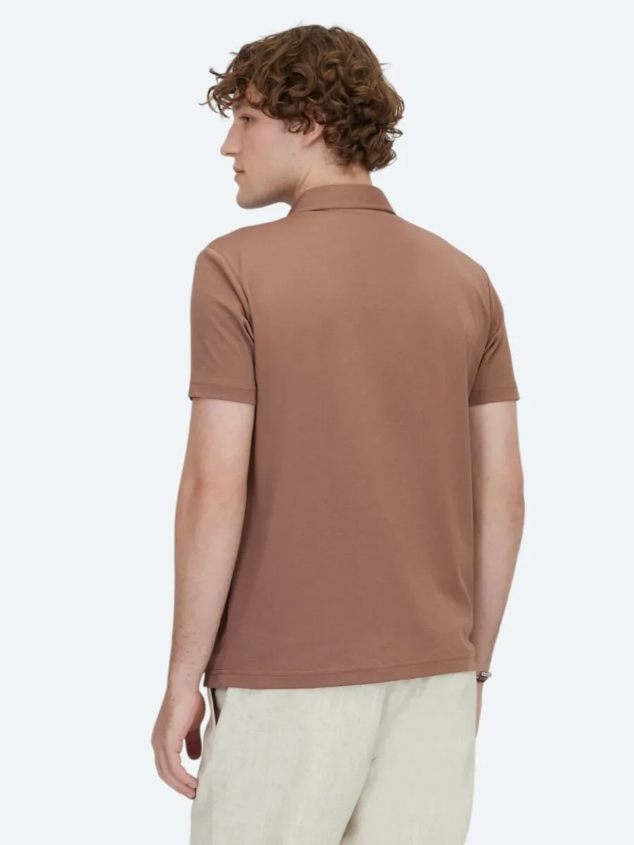 Kahverengi Polo Yaka Pamuk Karışımlı T-Shirt - 5