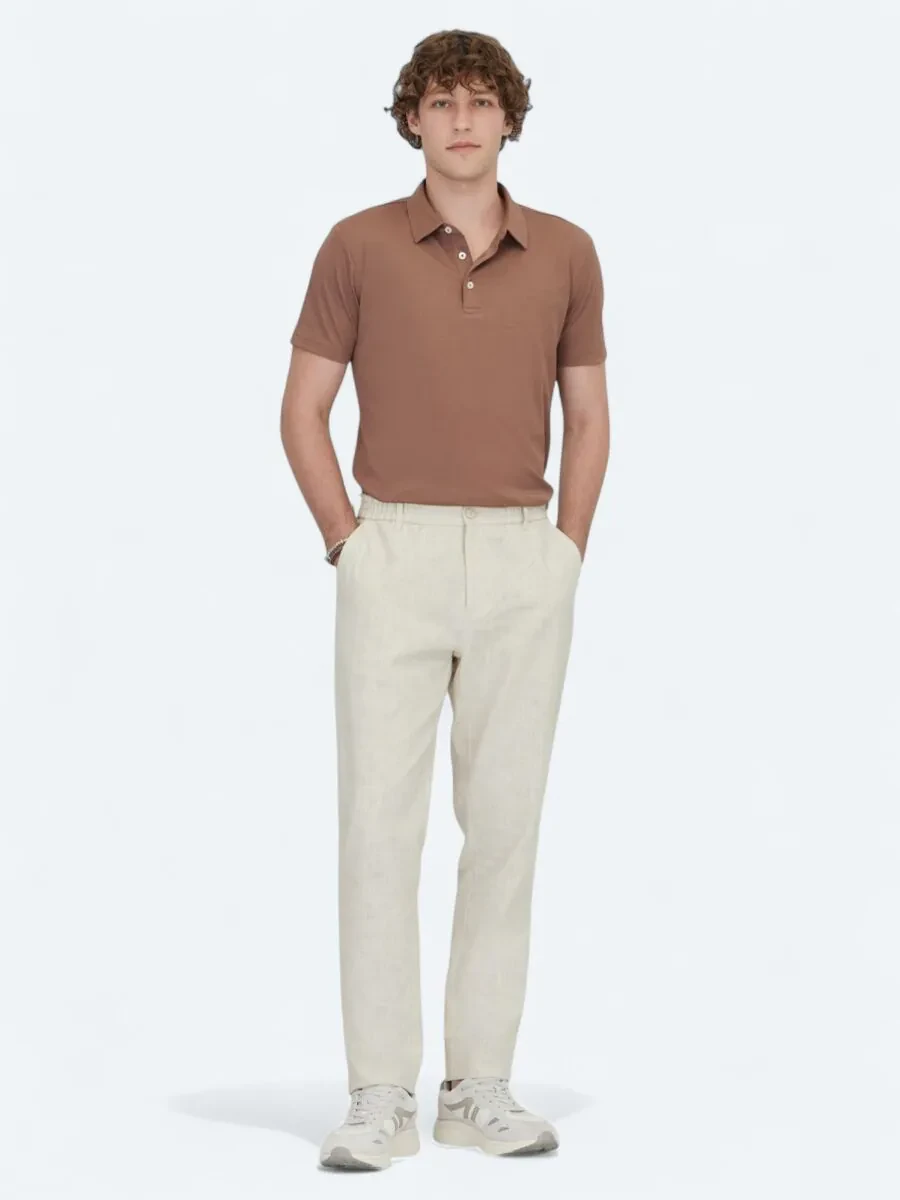 Kahverengi Polo Yaka Pamuk Karışımlı T-Shirt - 2
