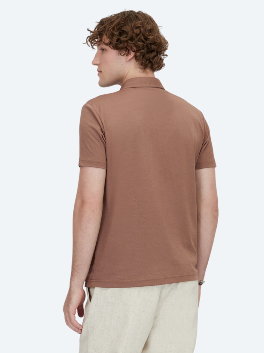 Kahverengi Polo Yaka Pamuk Karışımlı T-Shirt - 5