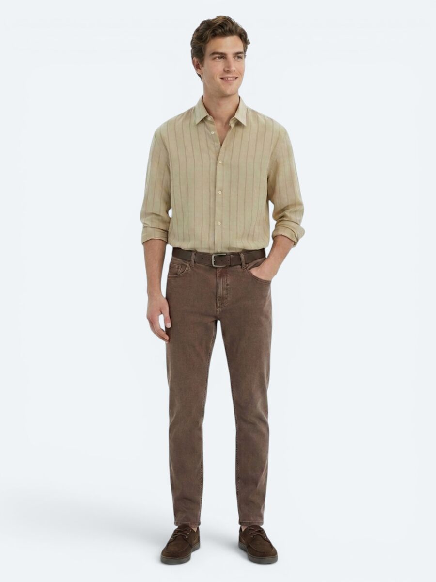 Kahverengi Regular Fit Denim %100 Pamuk Pantolon - 1