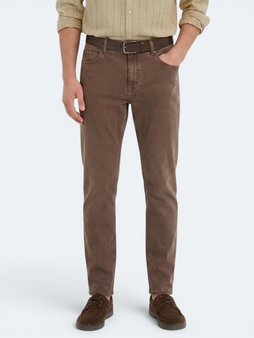 Kahverengi Regular Fit Denim %100 Pamuk Pantolon - 2
