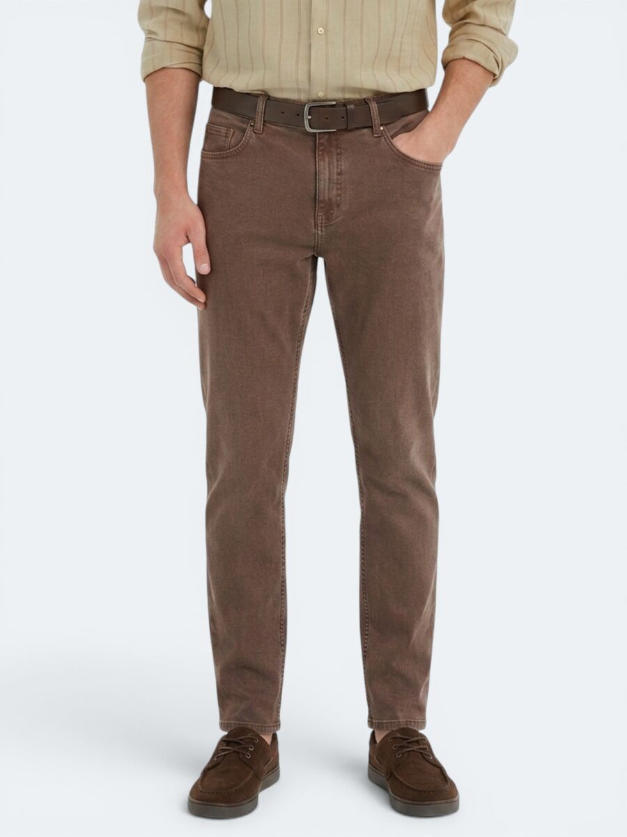 Kahverengi Regular Fit Denim %100 Pamuk Pantolon - 2