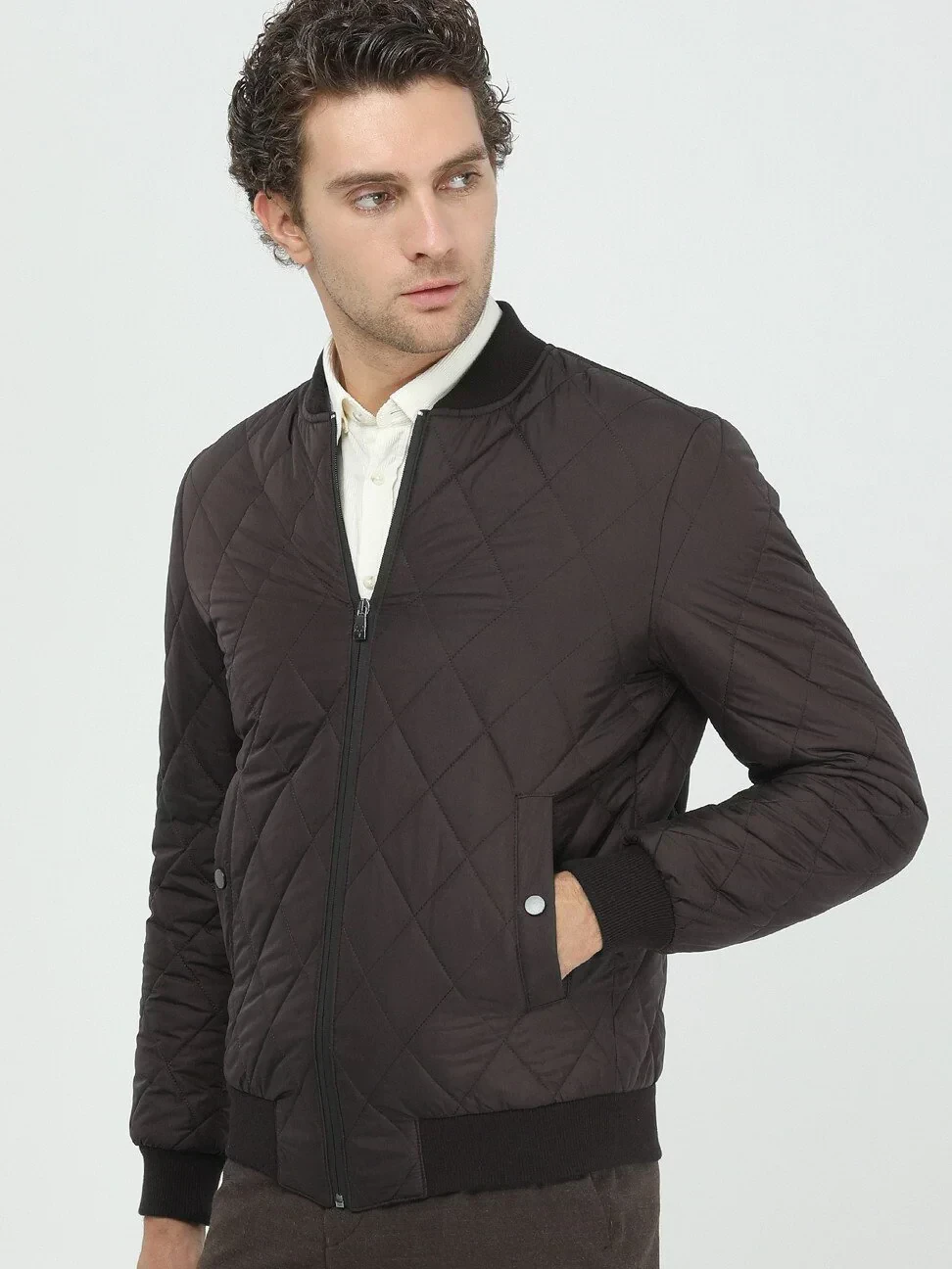 Kahverengi Regular Fit Dik Yaka Casual Dokuma Mont - 3
