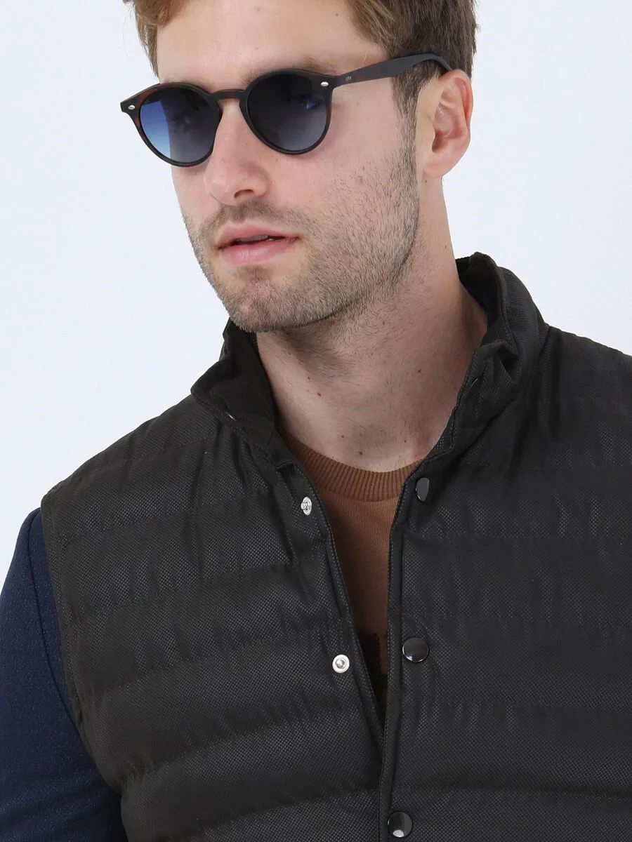 Kahverengi Regular Fit Dik Yaka Casual Dokuma Spor Yelek - 3