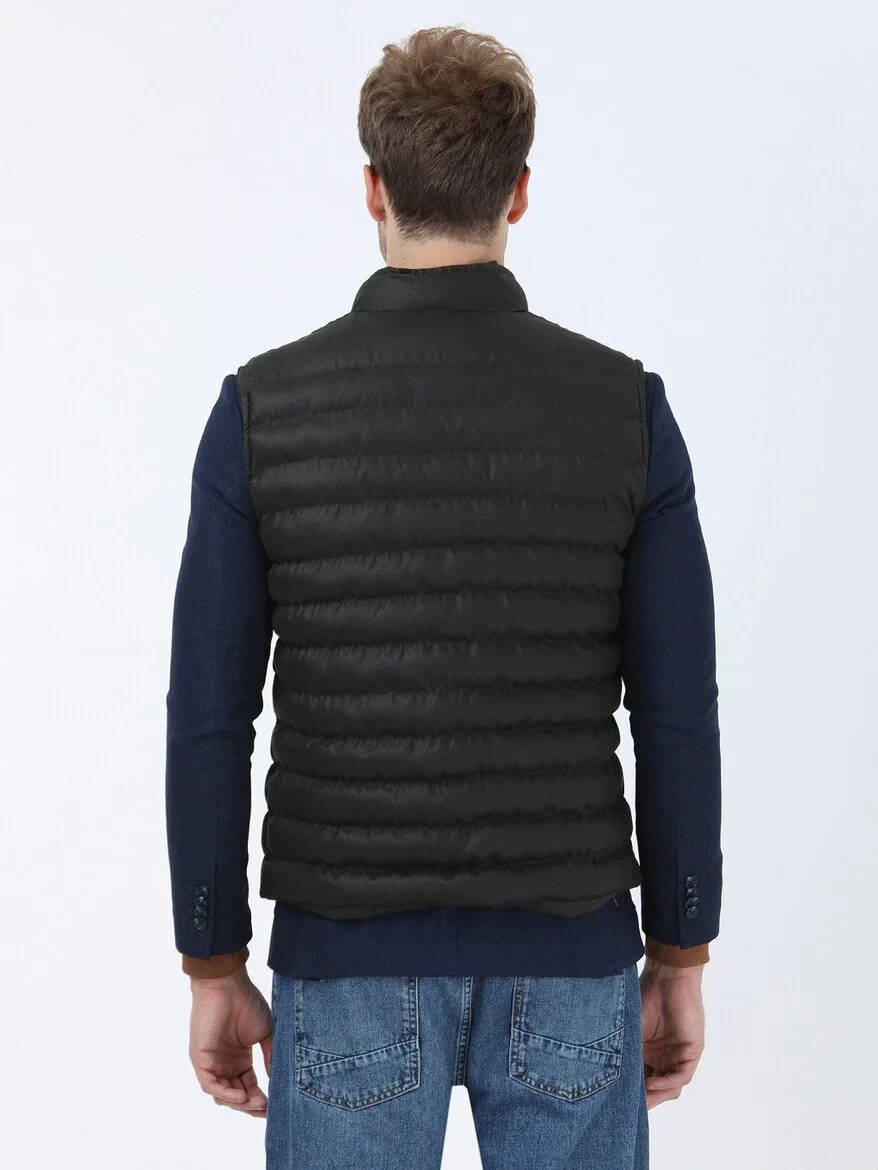 Kahverengi Regular Fit Dik Yaka Casual Dokuma Spor Yelek - 4