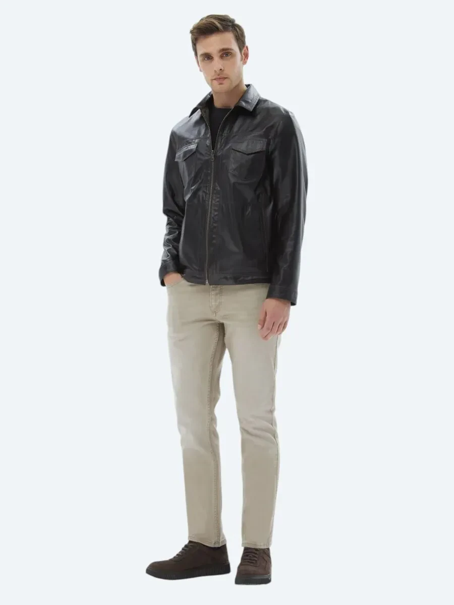 Kahverengi Regular Fit Dik Yaka Smart Casual Çift Taraflı Deri Mont - 4