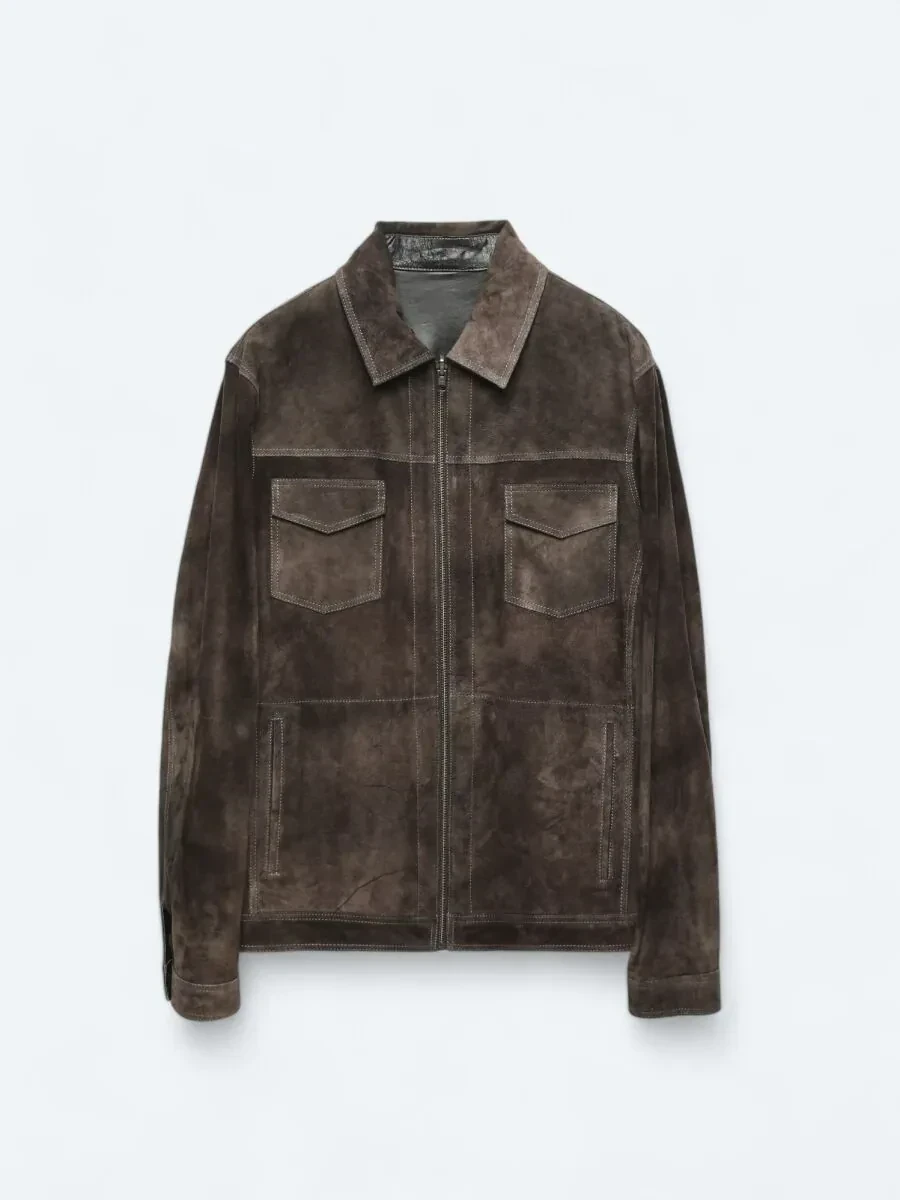 Kahverengi Regular Fit Dik Yaka Smart Casual Çift Taraflı Deri Mont - 8