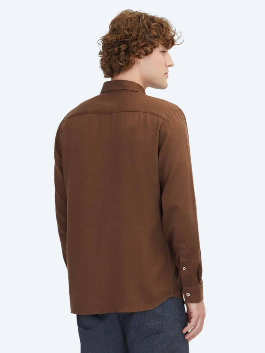 Kahverengi Regular Fit Dokuma Casual Gömlek - 5