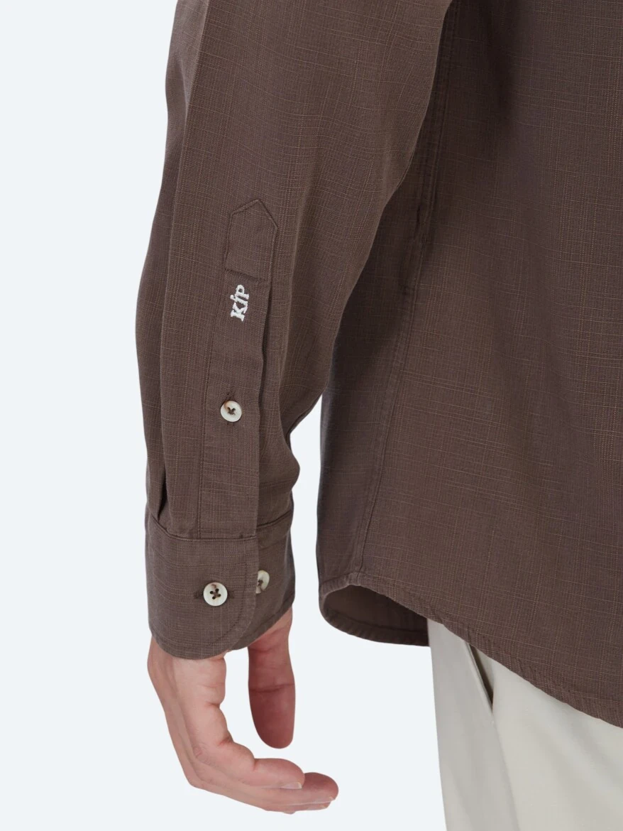 Kahverengi Regular Fit Dokuma Casual Pamuk Karışımlı Gömlek - KİP