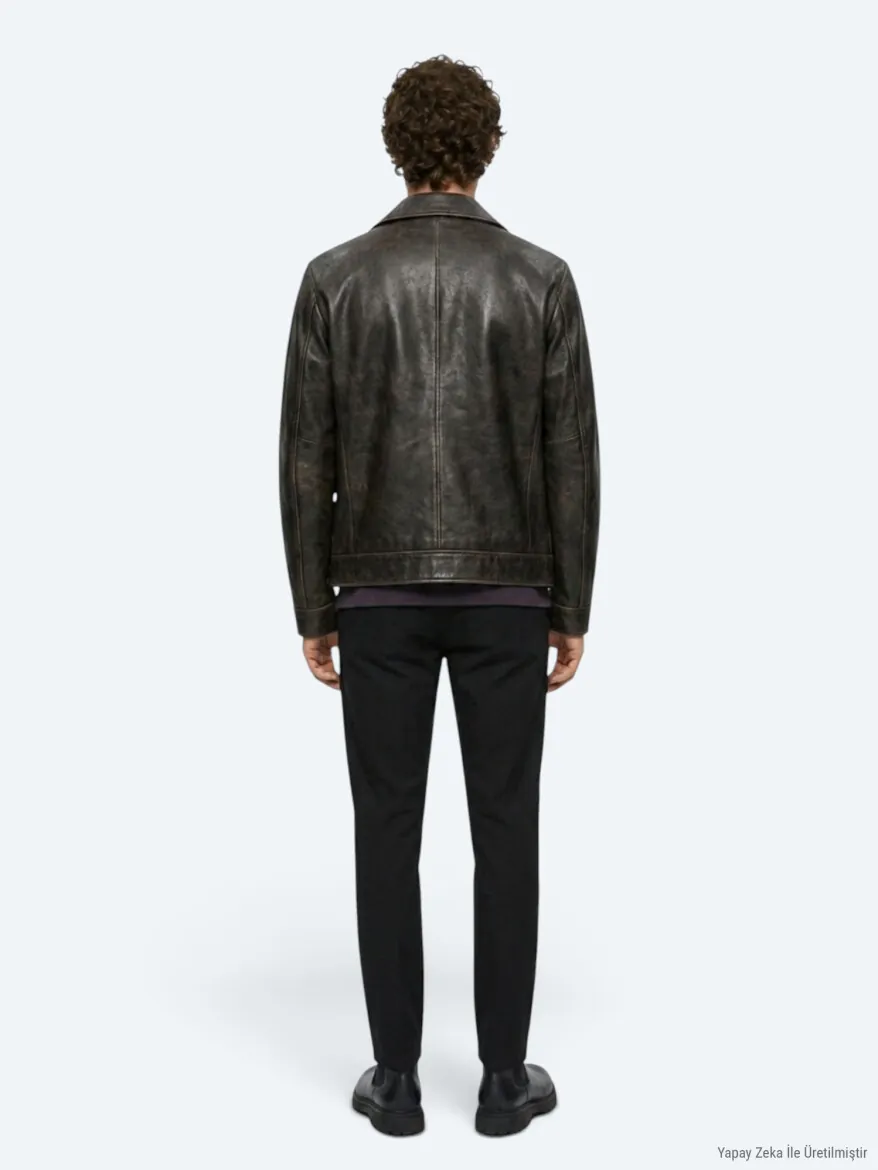 Kahverengi Regular Fit Gömlek Yaka Casual Deri Deri Mont - 5