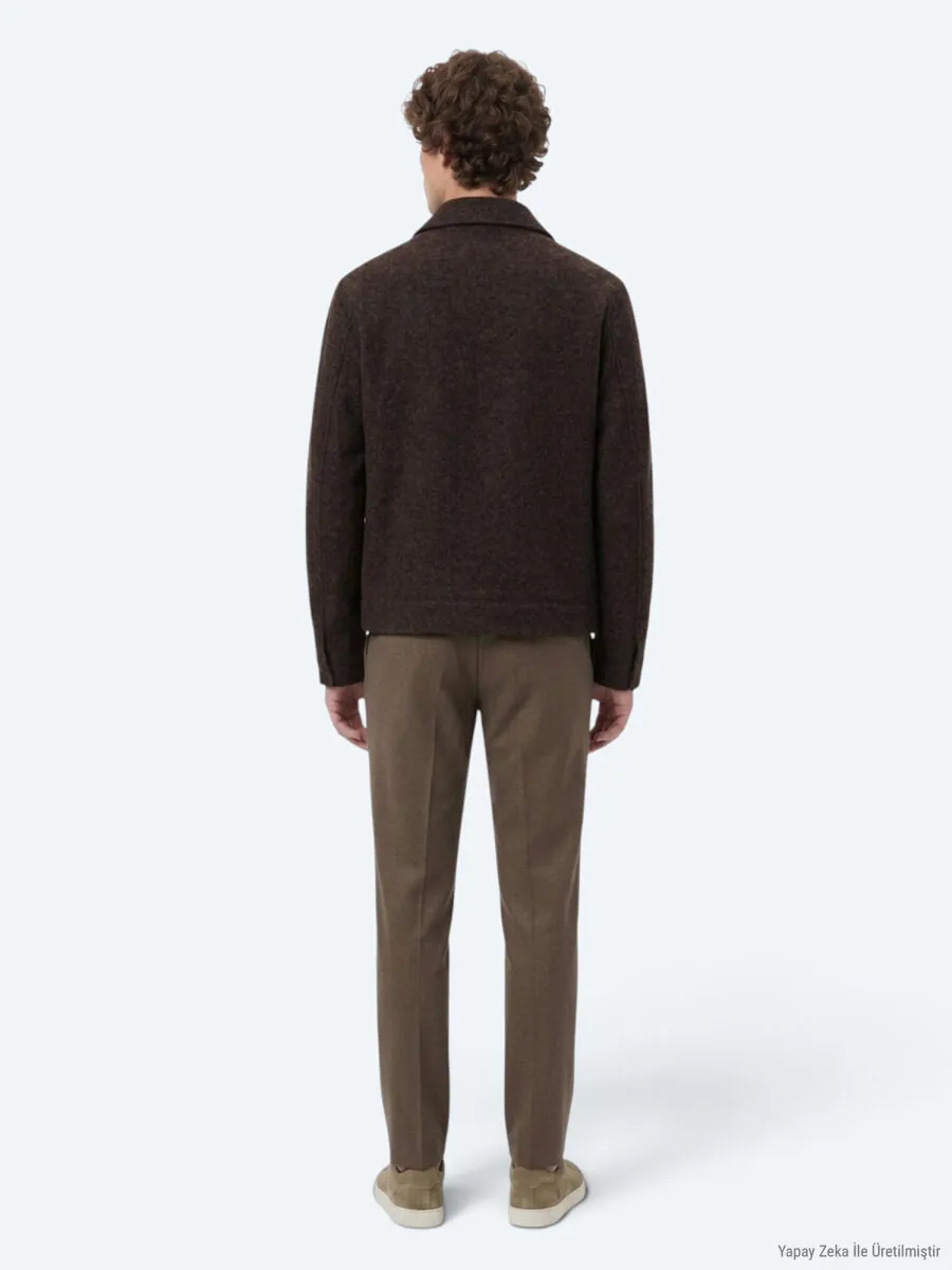 Kahverengi Regular Fit Gömlek Yaka Casual Dokuma Mont - 6