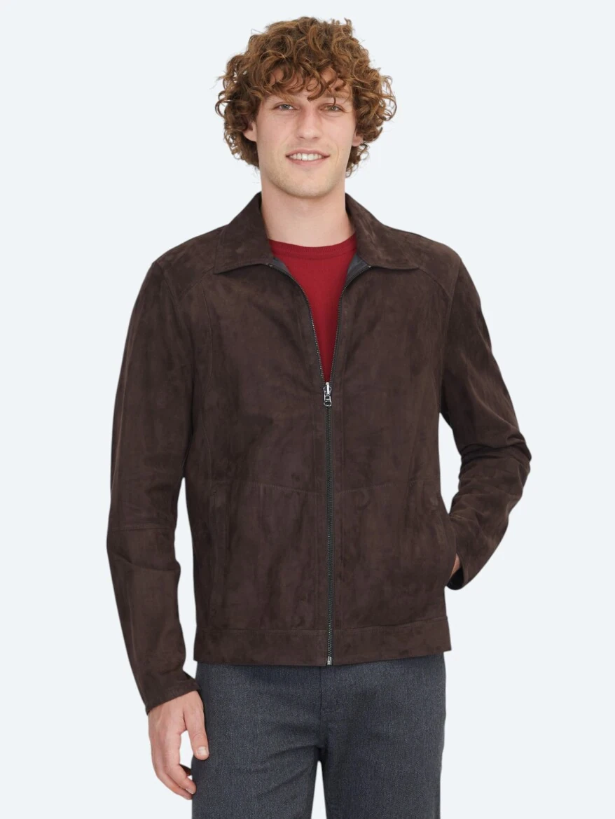 Kahverengi Regular Fit Gömlek Yaka Smart Casual Çift Taraflı Deri Mont - 1