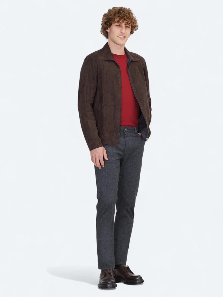Kahverengi Regular Fit Gömlek Yaka Smart Casual Çift Taraflı Deri Mont - 3