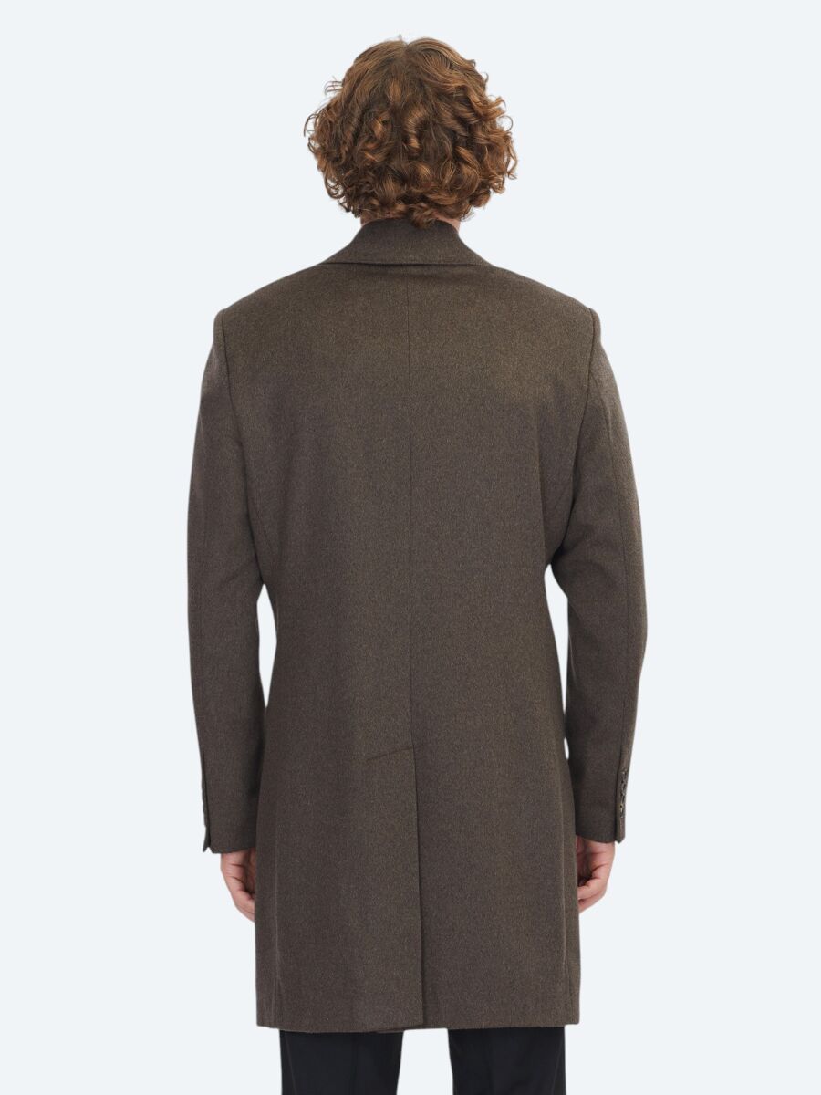 Kahverengi Regular Fit Kruvaze Yaka Casual Dokuma Palto - 6