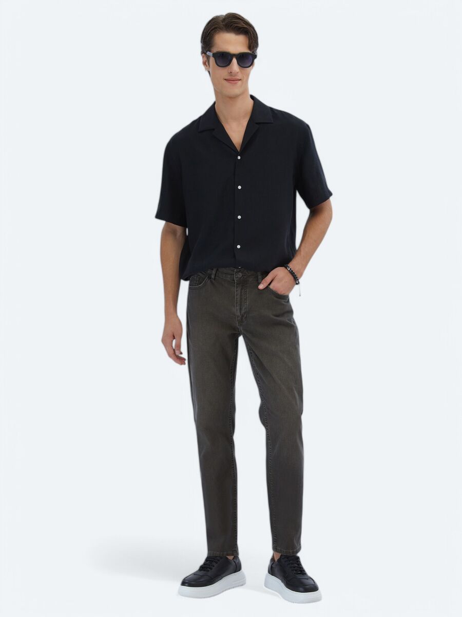 Kahverengi Slim Fit Denim Pamuk Karışımlı Pantolon - 1