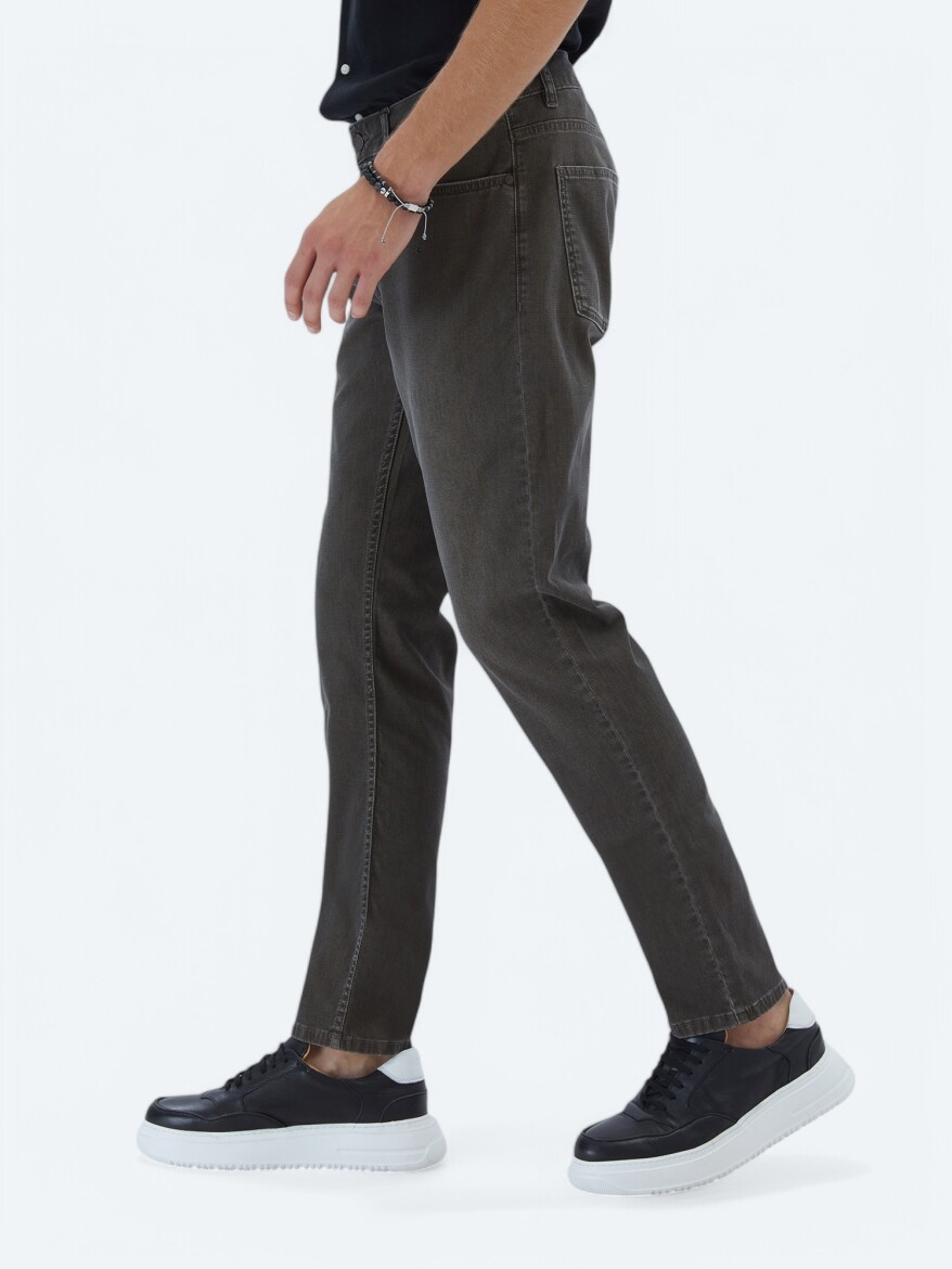 Kahverengi Slim Fit Denim Pamuk Karışımlı Pantolon - 3