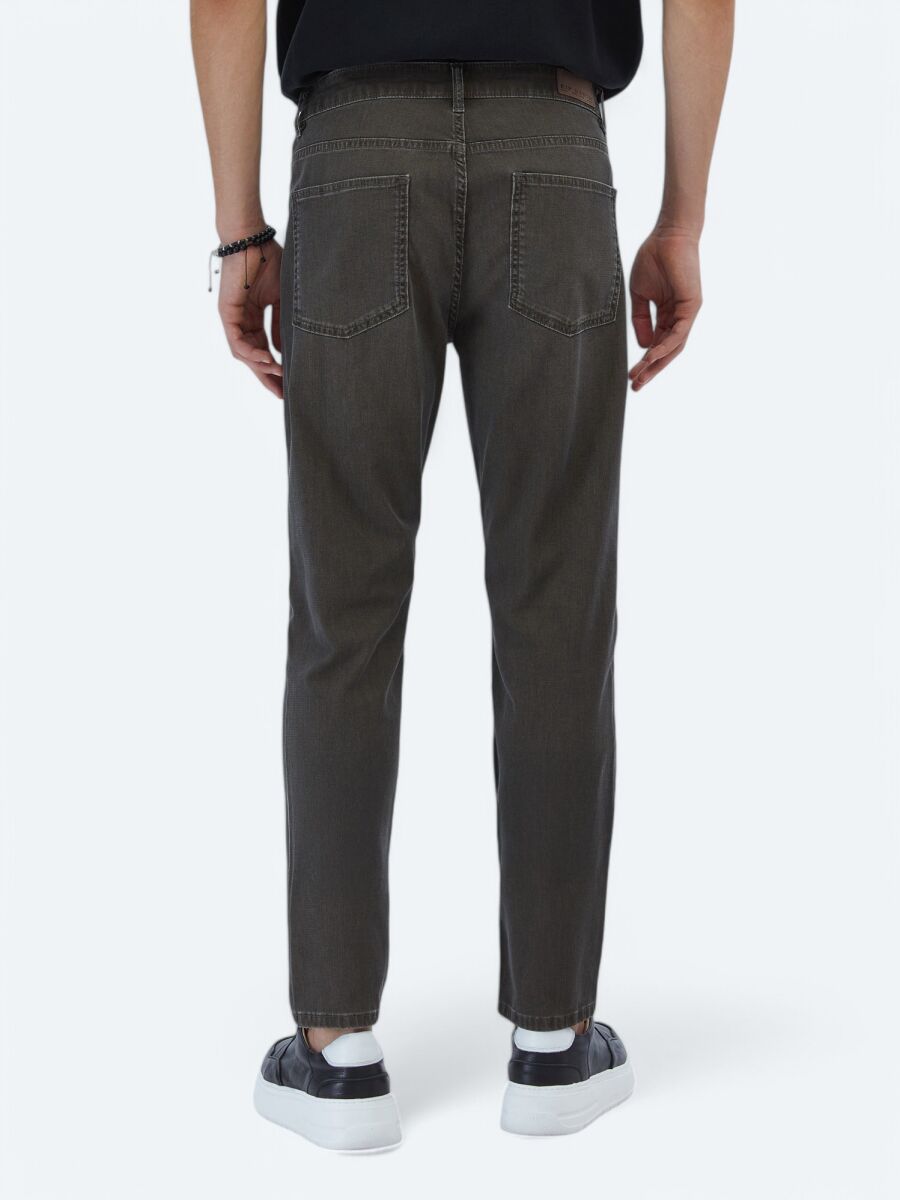 Kahverengi Slim Fit Denim Pamuk Karışımlı Pantolon - 5