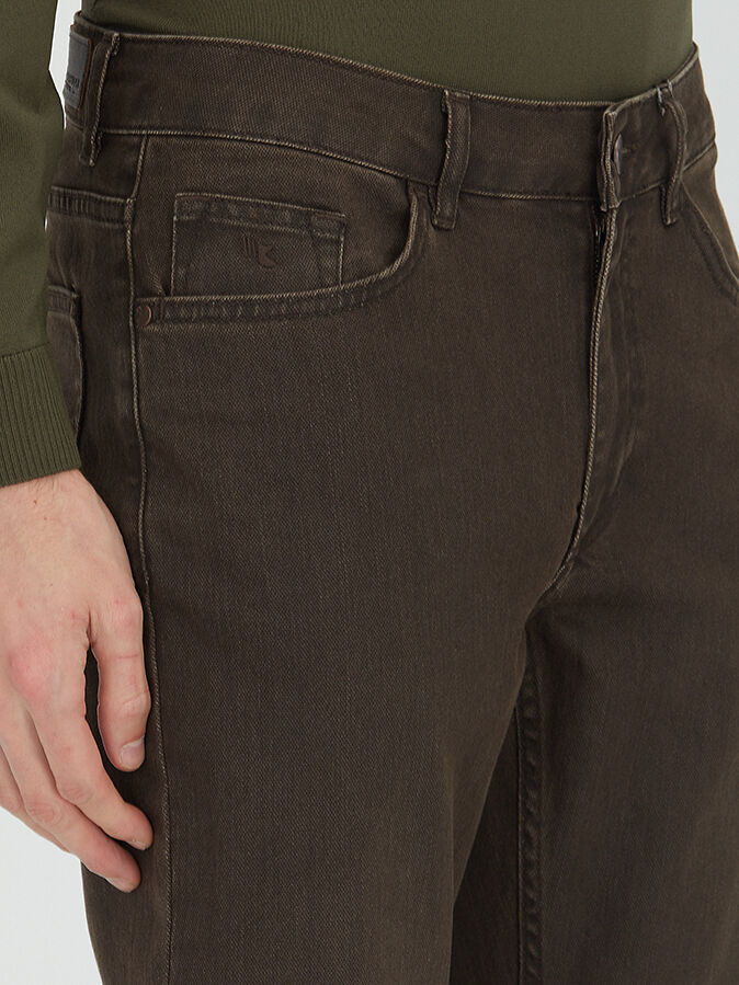 Kahverengi Slim Fit Denim Pamuk Karışımlı Pantolon - 3