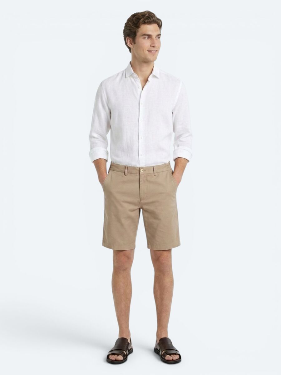 Karamel Düz Kumaş Jogging Fit Casual Bermuda - 1