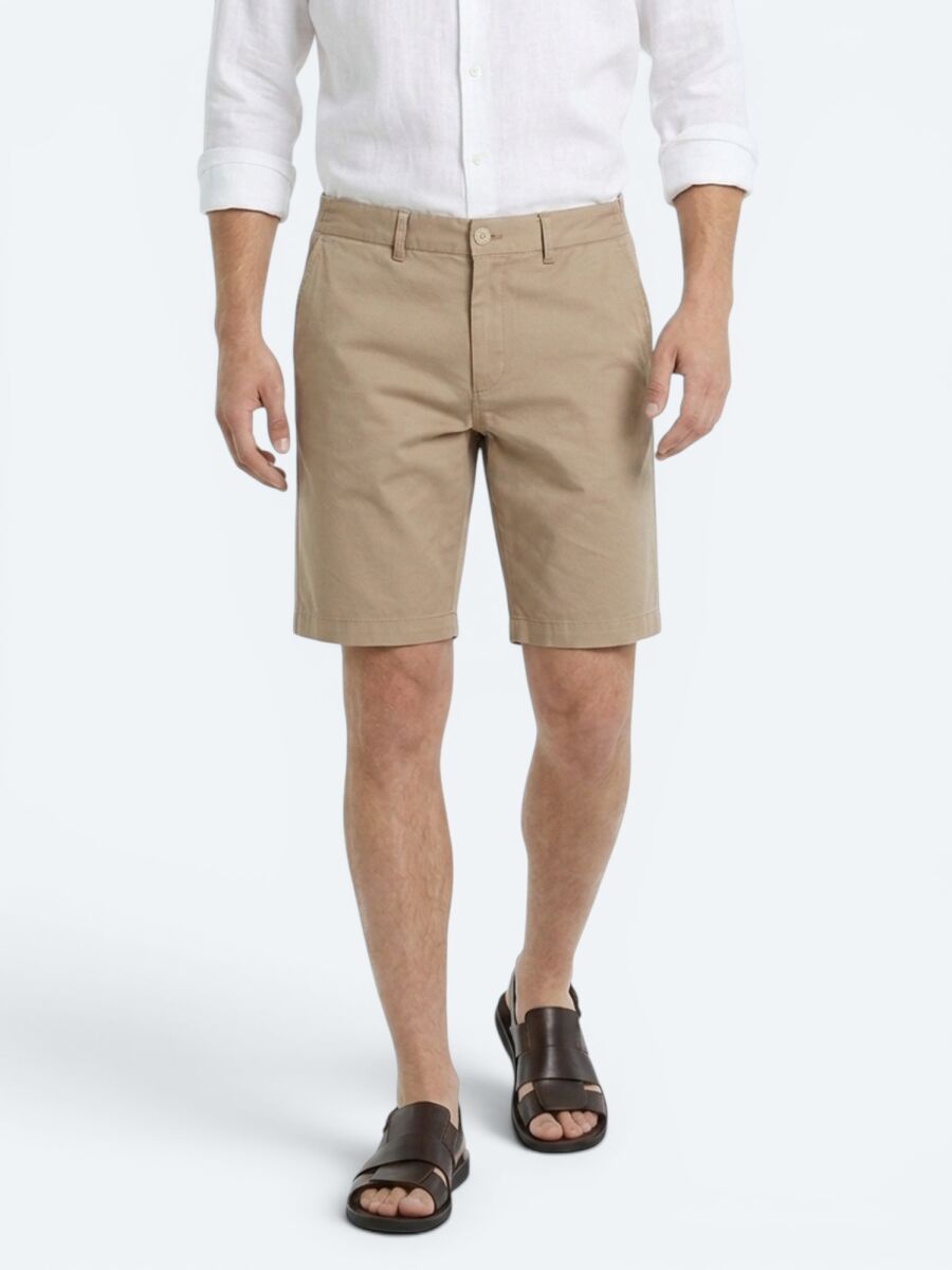Karamel Düz Kumaş Jogging Fit Casual Bermuda - 2