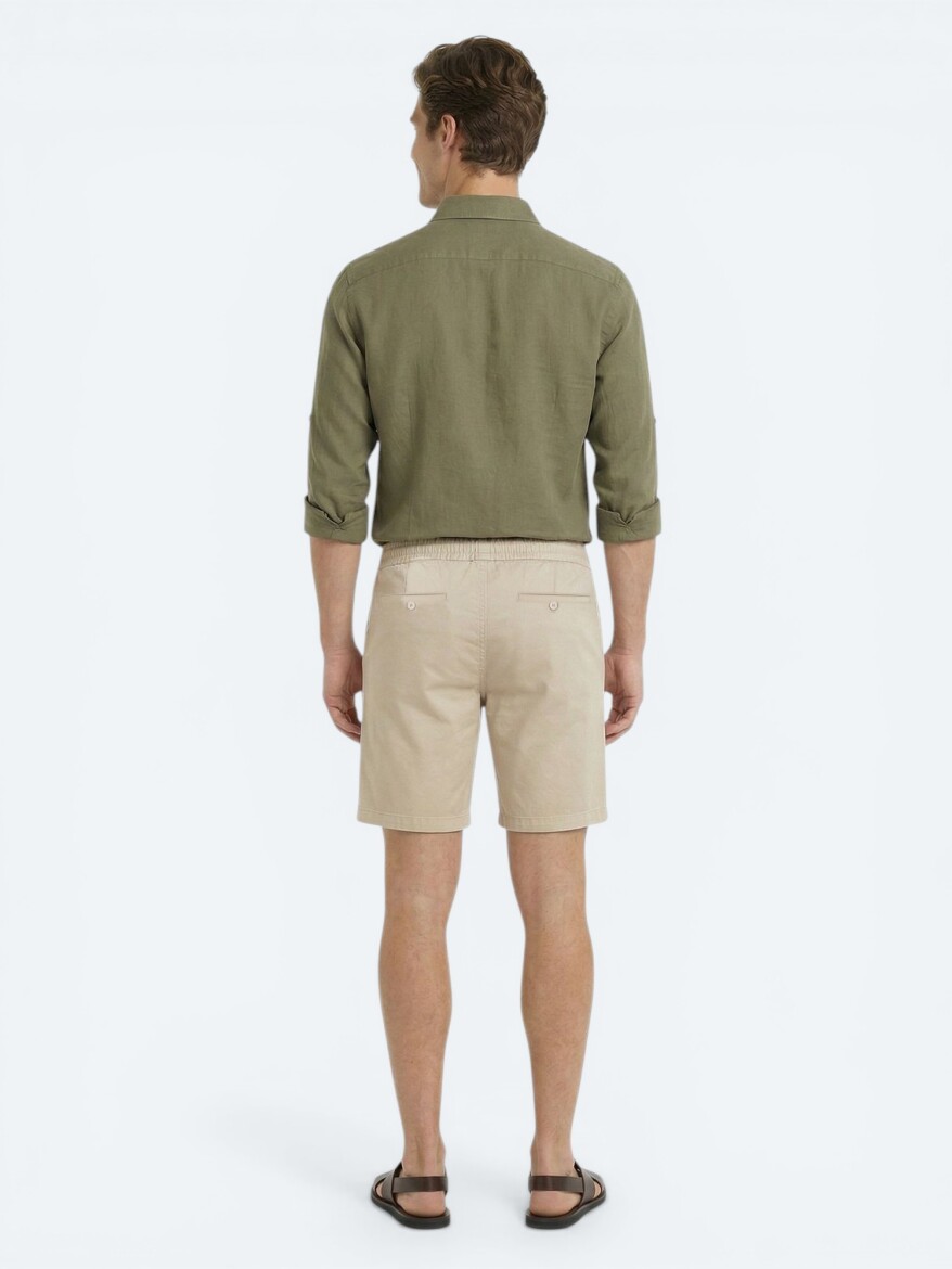 Karamel Düz Kumaş Jogging Fit Casual Pamuk Karışımlı Bermuda - 5