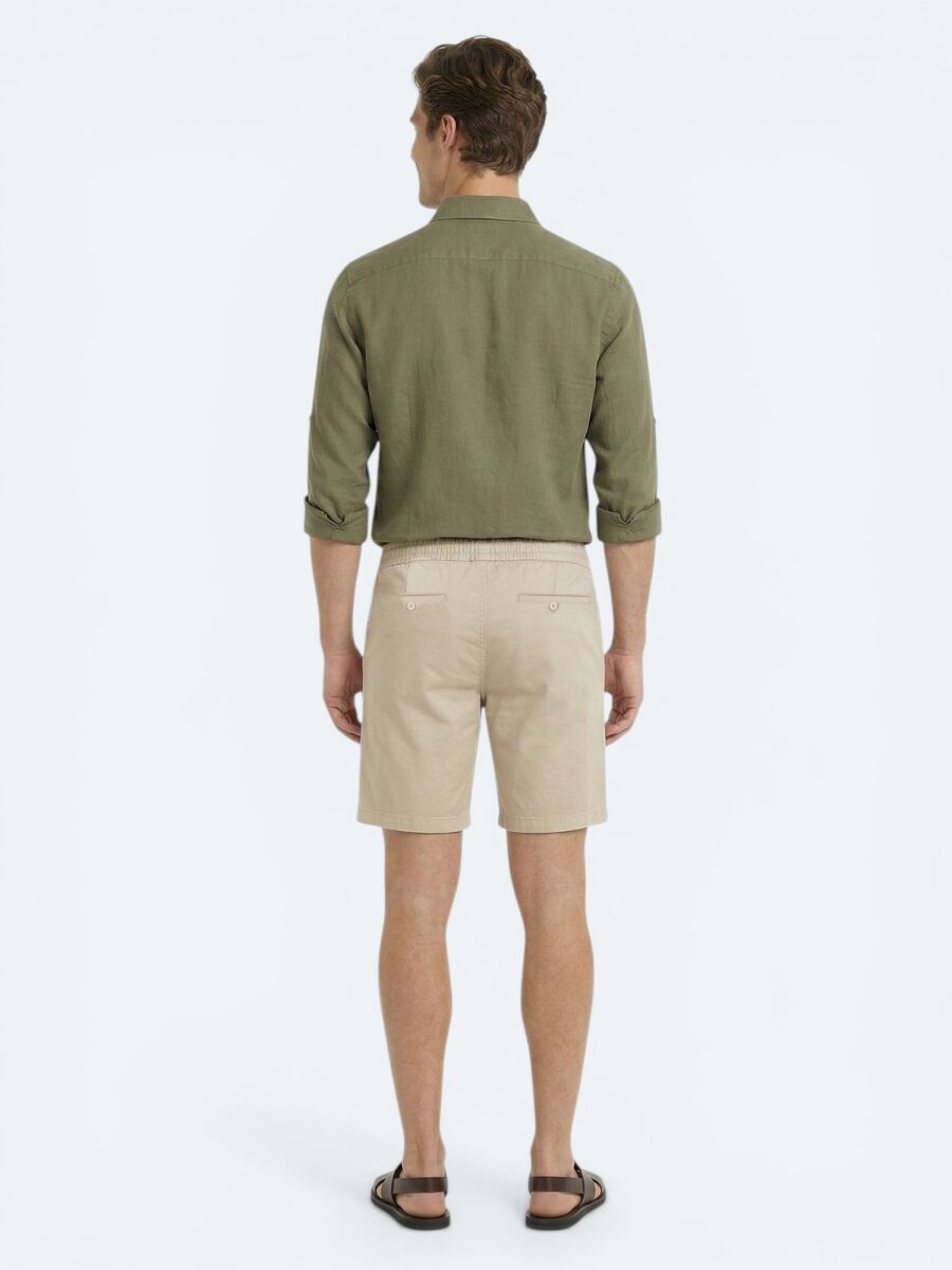 Karamel Düz Kumaş Jogging Fit Casual Pamuk Karışımlı Bermuda - 5