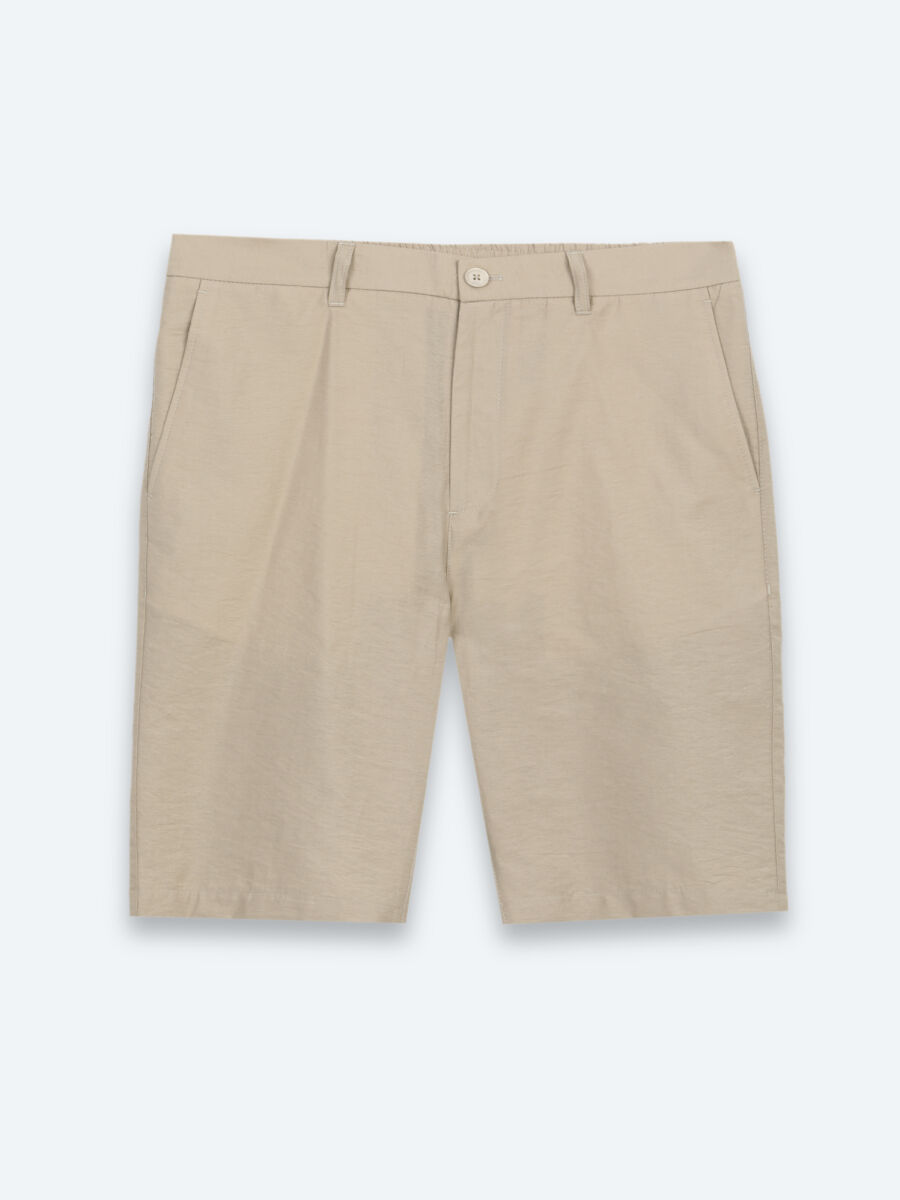 Karamel Düz Kumaş Jogging Fit Casual Pamuk Karışımlı Bermuda - 6