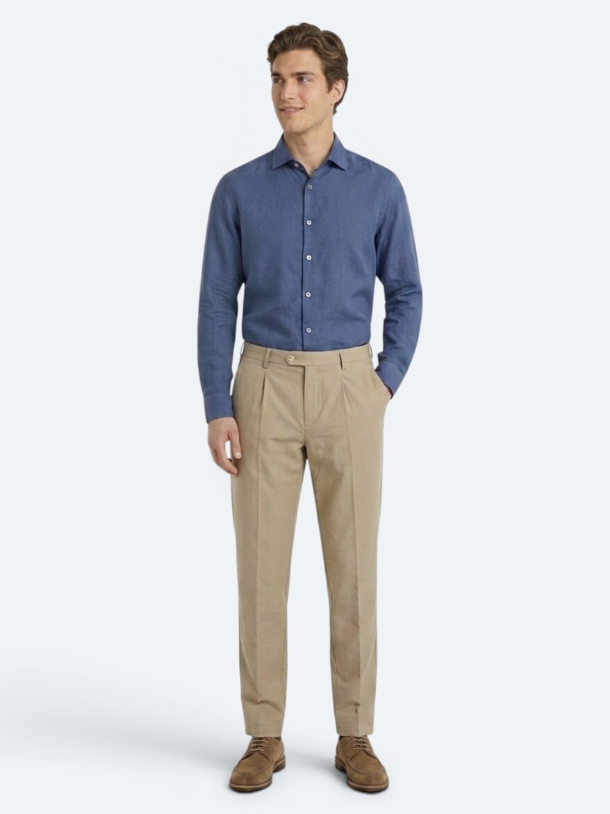 Karamel Kumaş Relaxed Fit Casual Pamuk Karışımlı Pantolon - 4