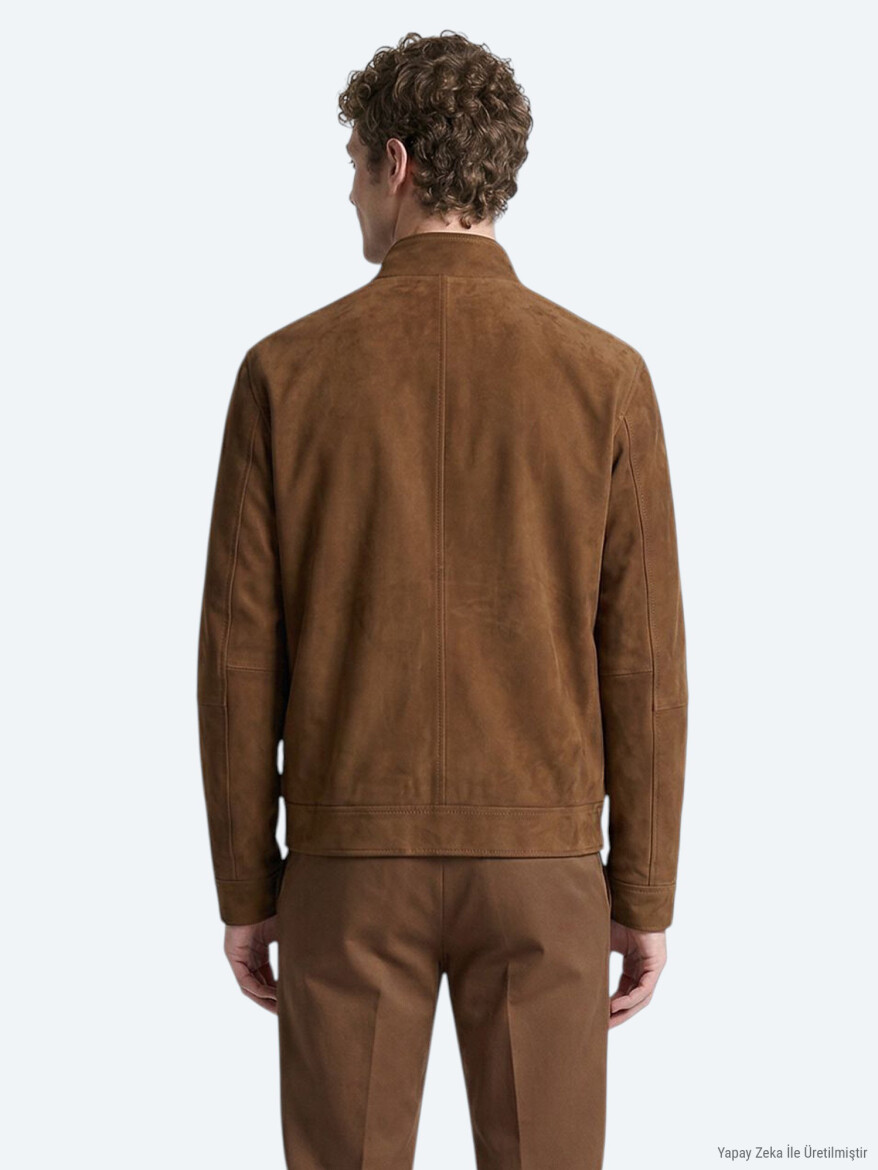 Karamel Regular Fit Dik Yaka Casual Deri Mont - 5