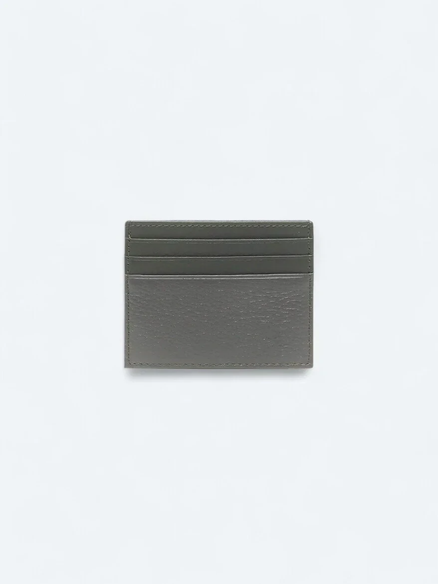 Khaki Cow Leather Card Holder 