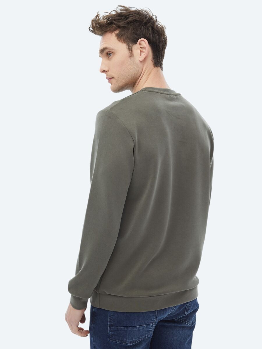 Khaki Crew Neck Printed Sweatshirt - 8