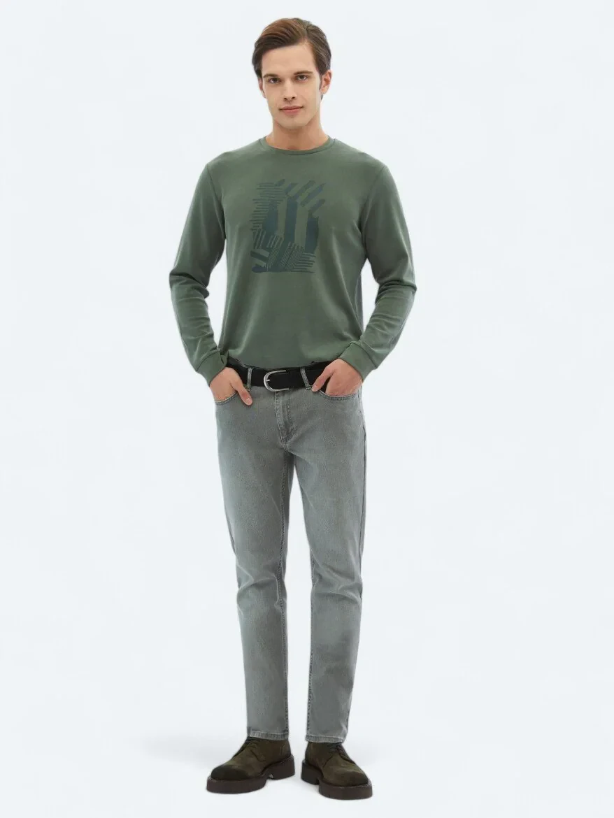 Khaki Crew Neck Printed Sweatshirt - 2