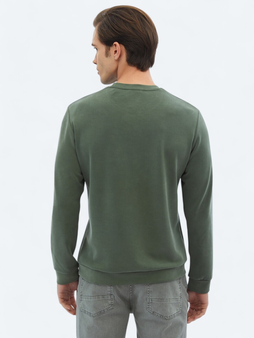Khaki Crew Neck Printed Sweatshirt - 5